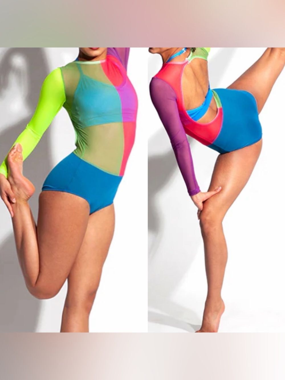 The Line Up Neon Colorblock Mesh Contemporary Jazz Acro Dance Costume Child 8